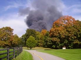 Photo of Bedford Narrows Road Fire as first co's enter the scene. Photo taken by Matt Whalen. (10/8/08)
